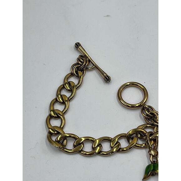 Juicy Couture Gold Tone Charm Bracelet Puff Heart Puff J, Pink Cherry Charm - Picture 2 of 9